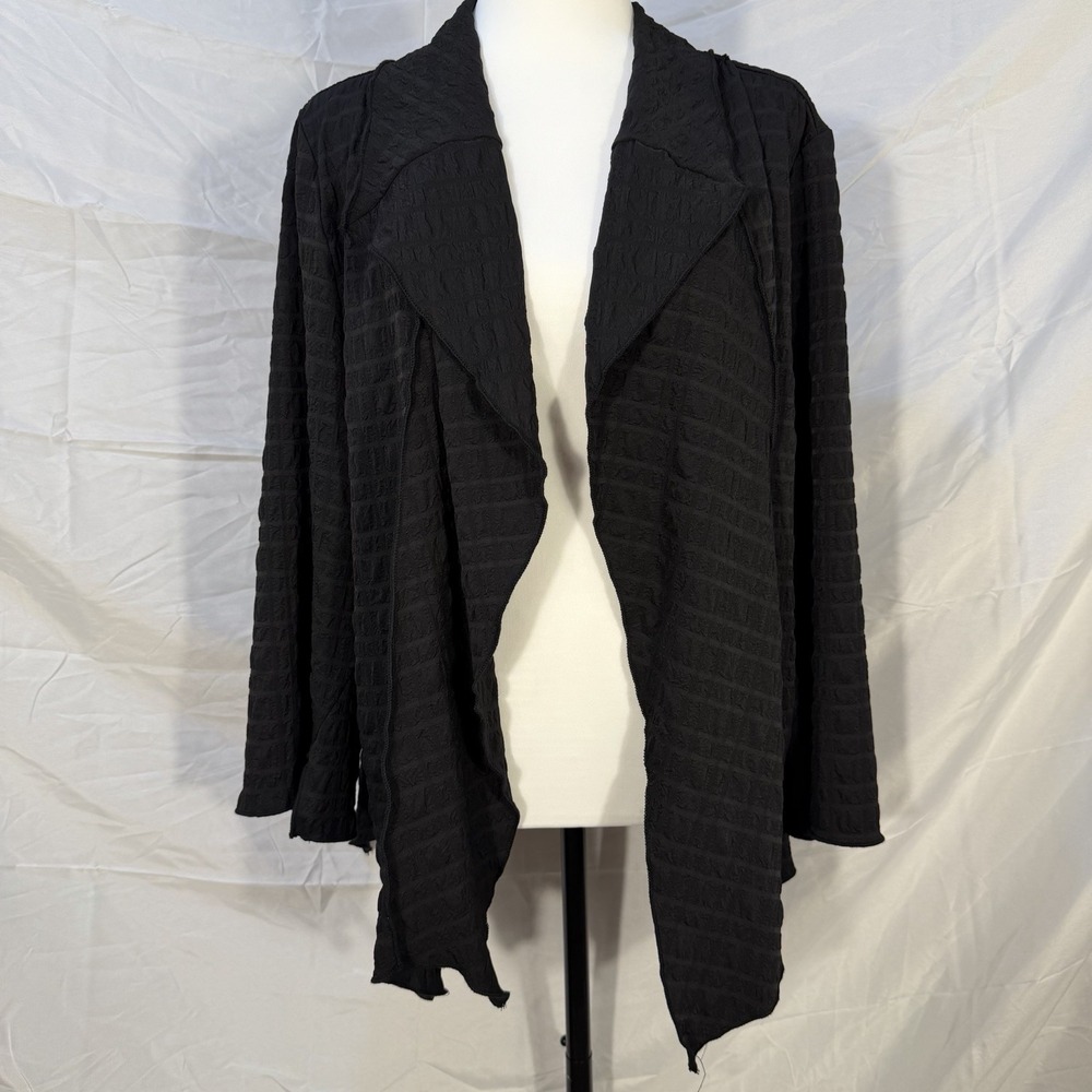 I.C. by Connie K Jacket 1X Black Crinkle Asymmetric Shawl Collar Lagenlook